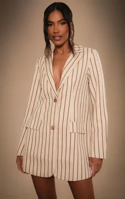Stone Premium Linen Tailored Pinstripe Blazer Dress
