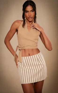 Stone Premium Stripe Linen Look Micro Mini Skirt