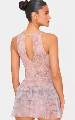 Stone Print Mesh Rara Frill Skort Romper