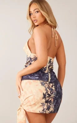 Stone Print Woven Longline Halterneck Top