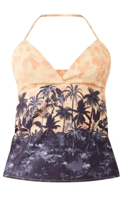 Stone Print Woven Longline Halterneck Top