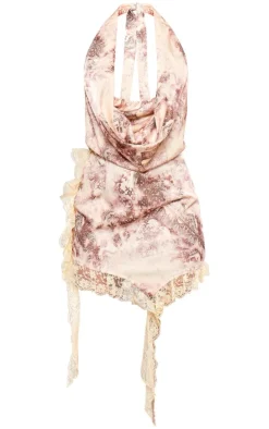 Stone Printed Cowl Neck Frill Detail Mini Dress