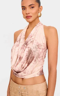 Stone Printed Cowl Neck Long Top