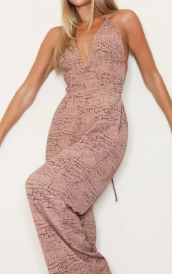 Stone Printed Halterneck Wide Leg Jumpsuit