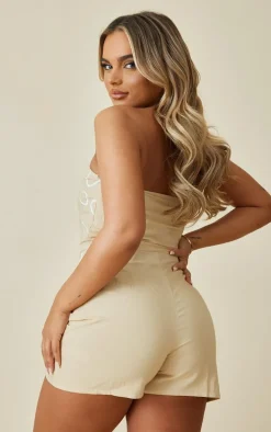 Stone Printed Linen Bandeau Boning Detail Romper