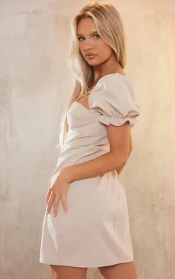 Stone Puff Sleeve Cup Detail Cut Out Bodycon Dress