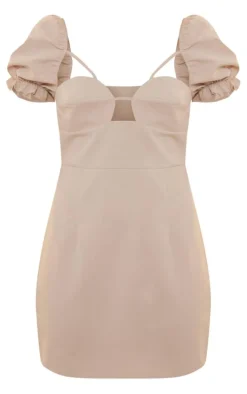 Stone Puff Sleeve Cup Detail Cut Out Bodycon Dress