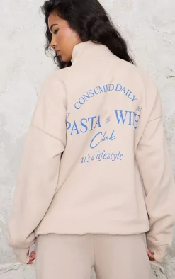 Stone Quarter Zip Back Print Oversized Sweatshirt