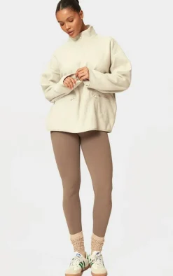 Stone Quarter Zip Fleece Pocket Detail Sweatshirt