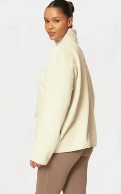 Stone Quarter Zip Fleece Pocket Detail Sweatshirt