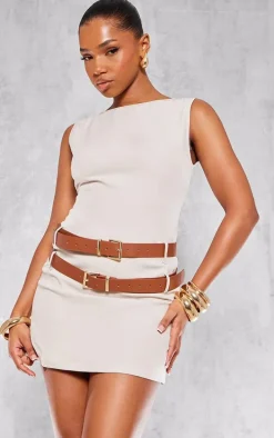 Stone Racer Neck Double Belt Skort Romper