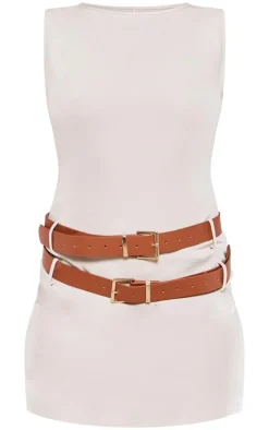 Stone Racer Neck Double Belt Skort Romper