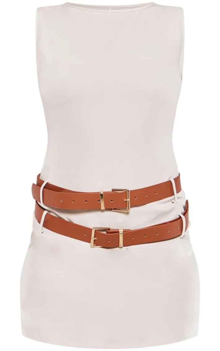 Stone Racer Neck Double Belt Skort Romper