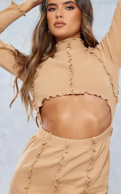 Stone Rib Exposed Binding Cut Out Bodycon Dress