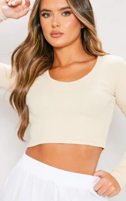 Stone Rib Long Sleeve V Neck Crop Top