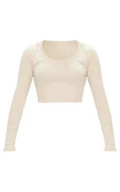 Stone Rib Long Sleeve V Neck Crop Top