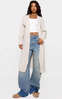 Stone Ribbed Knitted Midi Cardigan