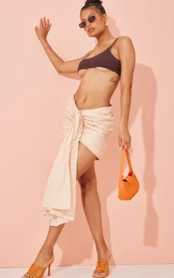 Stone Ruched Drape Front Mini Skirt