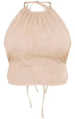 Stone Ruched Halter Crop Top
