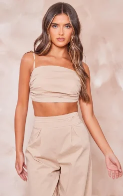 Stone Ruched Tied Strap Crop Top