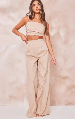 Stone Ruched Tied Strap Crop Top