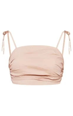 Stone Ruched Tied Strap Crop Top