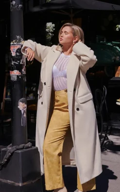 Stone Shoulder Padded Double Breasted Brushed Faux Wool Coat