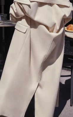 Stone Shoulder Padded Double Breasted Brushed Faux Wool Coat