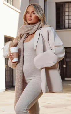 Stone Single Breasted Shoulder Padded Oversized Blazer