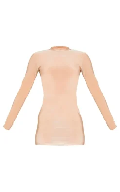 Stone Slinky Acetate Open Back Long Sleeve Mini Dress