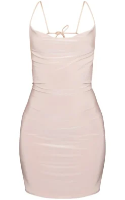 Stone Slinky Cowl Spaghetti Strap Shift Dress