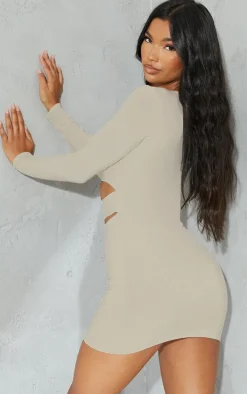 Stone Slinky Cut Out Waist Ring Detail Bodycon Dress
