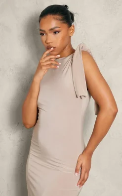 Stone Slinky Knot Drape Midaxi Dress