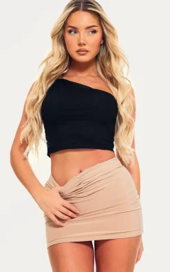 Stone Slinky Ruched Front Micro Mini Skirt