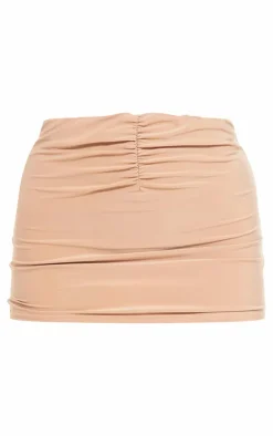 Stone Slinky Ruched Front Micro Mini Skirt