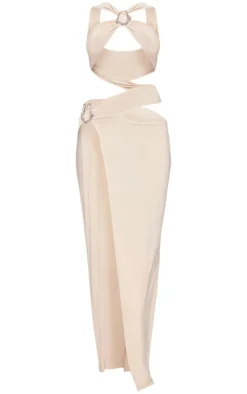 Stone Slinky Trim Thigh Split Detail Maxi Dress