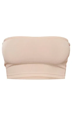 Stone Soft Basic Rib Bandeau Crop Top