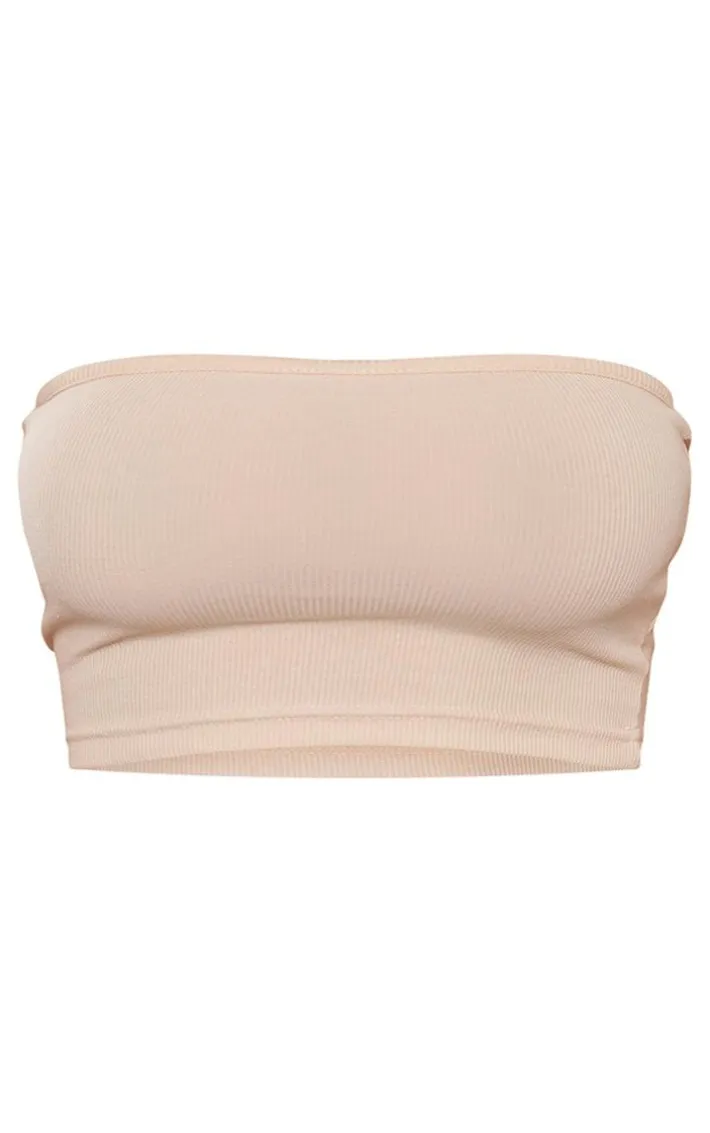 Stone Soft Basic Rib Bandeau Crop Top