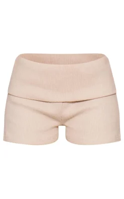 Stone Soft Brushed Rib Fold Over Micro Shorts