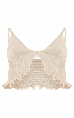 Stone Soft Knit Frill Hem Bralet Top