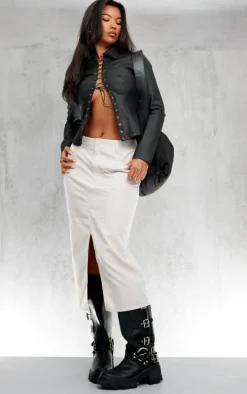 Stone Soft Peached Woven Split Front Midi Skirt