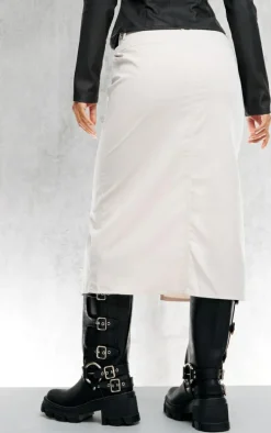 Stone Soft Peached Woven Split Front Midi Skirt