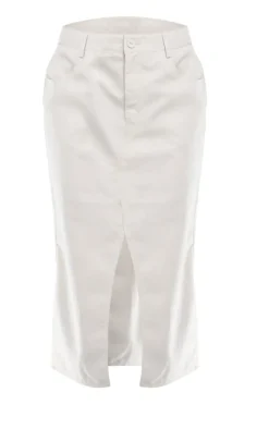 Stone Soft Peached Woven Split Front Midi Skirt