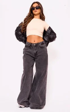Stone Soft Rib Long Sleeve Crop Top