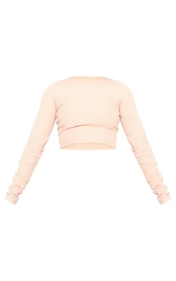 Stone Soft Rib Long Sleeve Crop Top