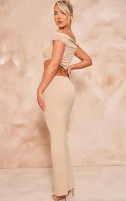 Stone Soft Touch Bardot Cut Out Maxi Dress