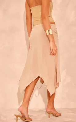 Stone Soft Touch Slinky Handkerchief Hem Disc Midi Skirt