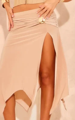 Stone Soft Touch Slinky Handkerchief Hem Disc Midi Skirt