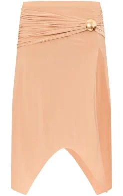 Stone Soft Touch Slinky Handkerchief Hem Disc Midi Skirt