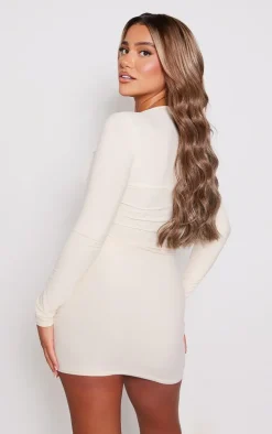 Stone Soft Touch Square Neck Long Sleeve Bodycon Dress